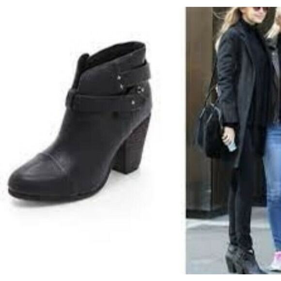 $445 Rag and Bone HARROW Black Ankle Boots •37 / 6.5 7• Heeled Strap DISPLAY - Picture 1 of 12